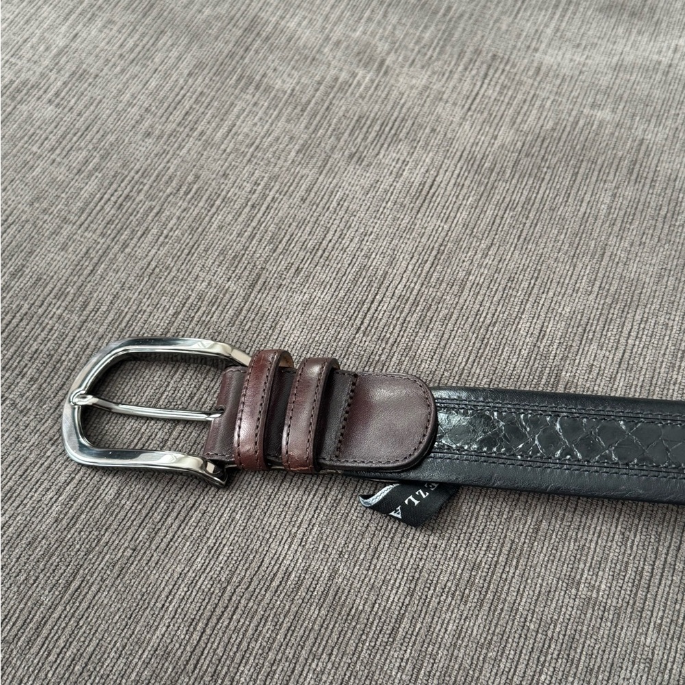 🐊 Mezlan AO10361 Genuine Crocodile Belt Black Brown Dress Belt Men’s 36 - Picture 4 of 6